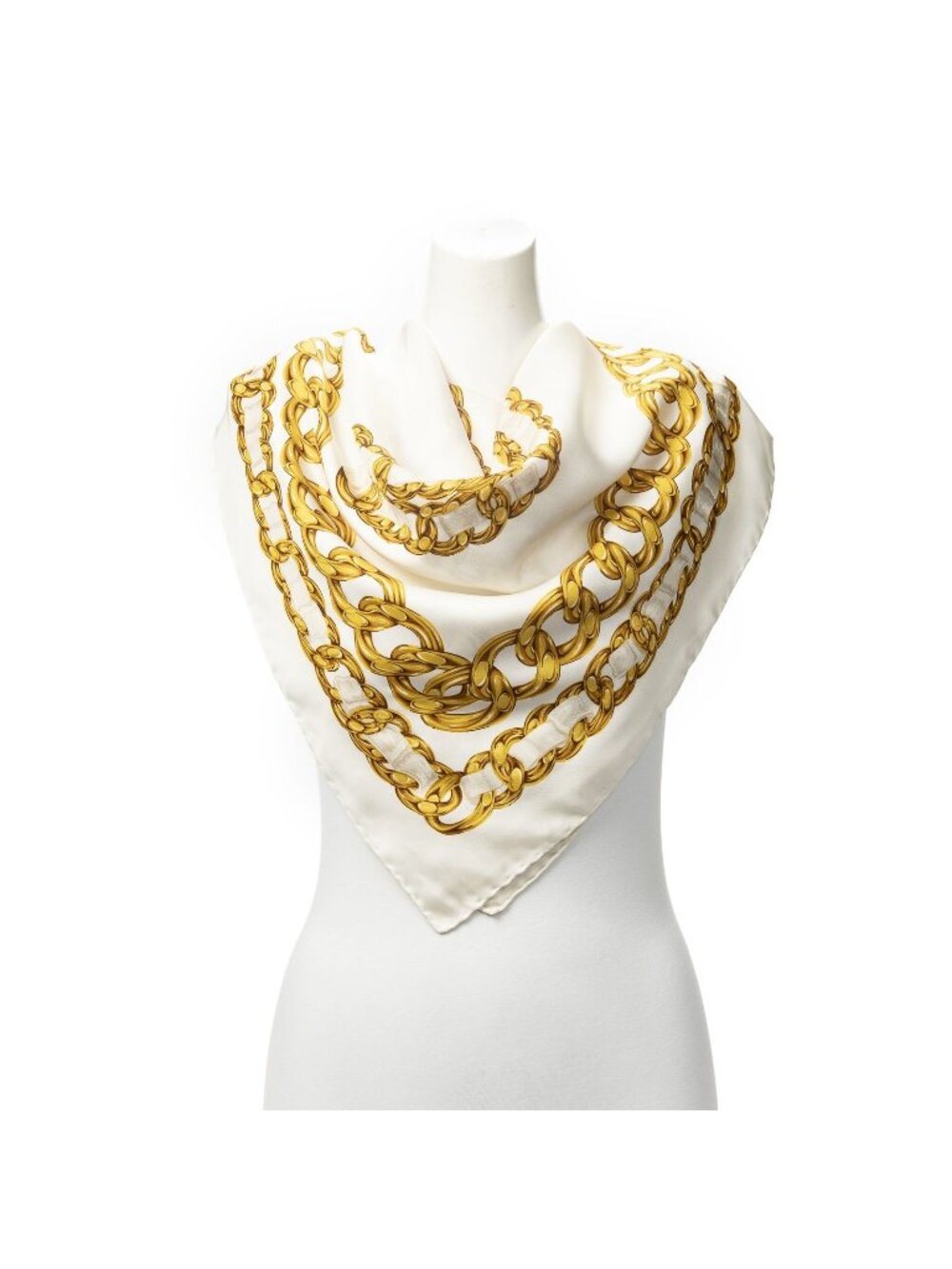 Chanel Scarf Ivory Gold Silk